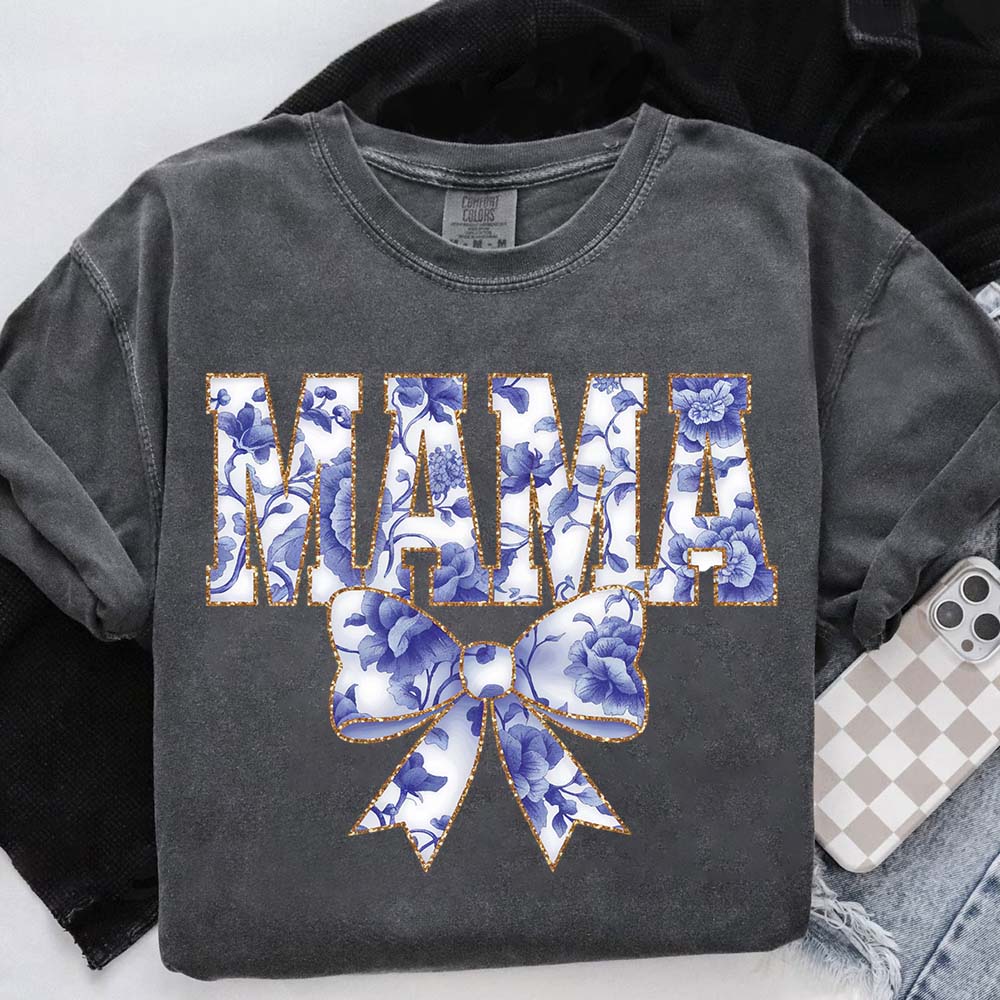 Mama Chinoiserie Coquette Bow T-Shirts – Elegant & Trendy Graphic Tees for Moms