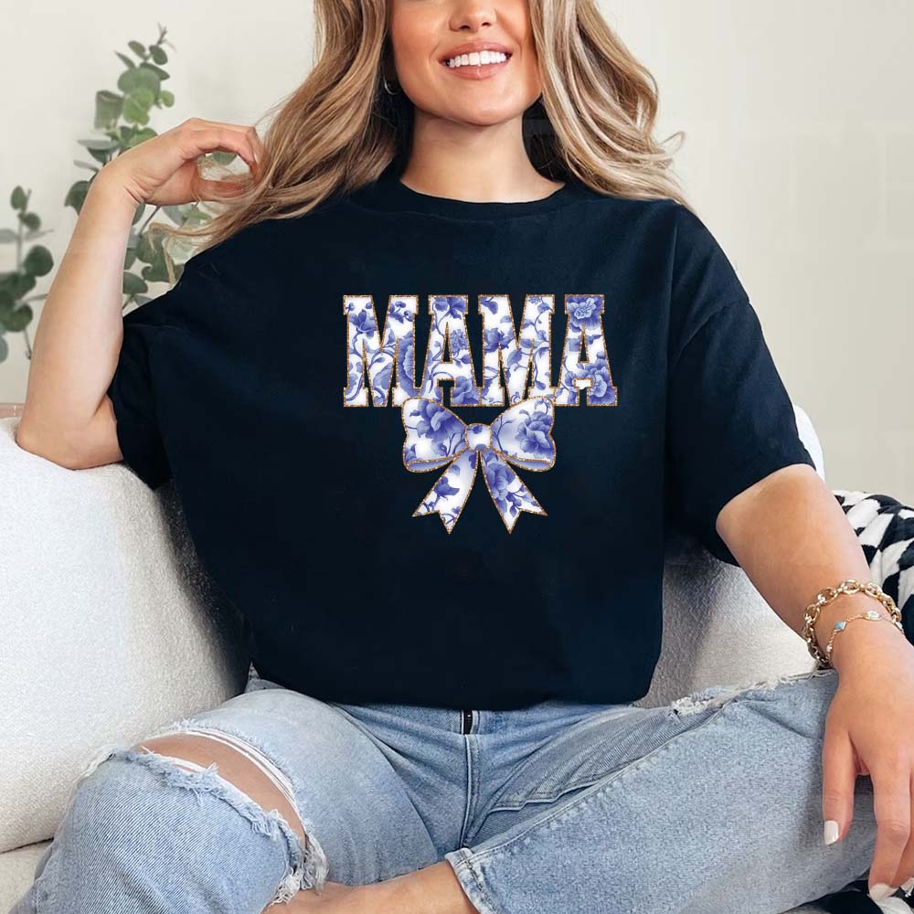 Mama Chinoiserie Coquette Bow T-Shirts – Elegant & Trendy Graphic Tees for Moms