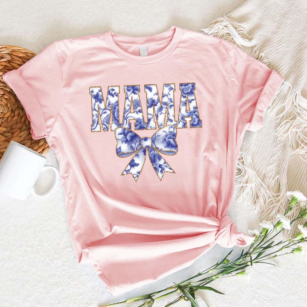 Mama Chinoiserie Coquette Bow T-Shirts – Elegant & Trendy Graphic Tees for Moms