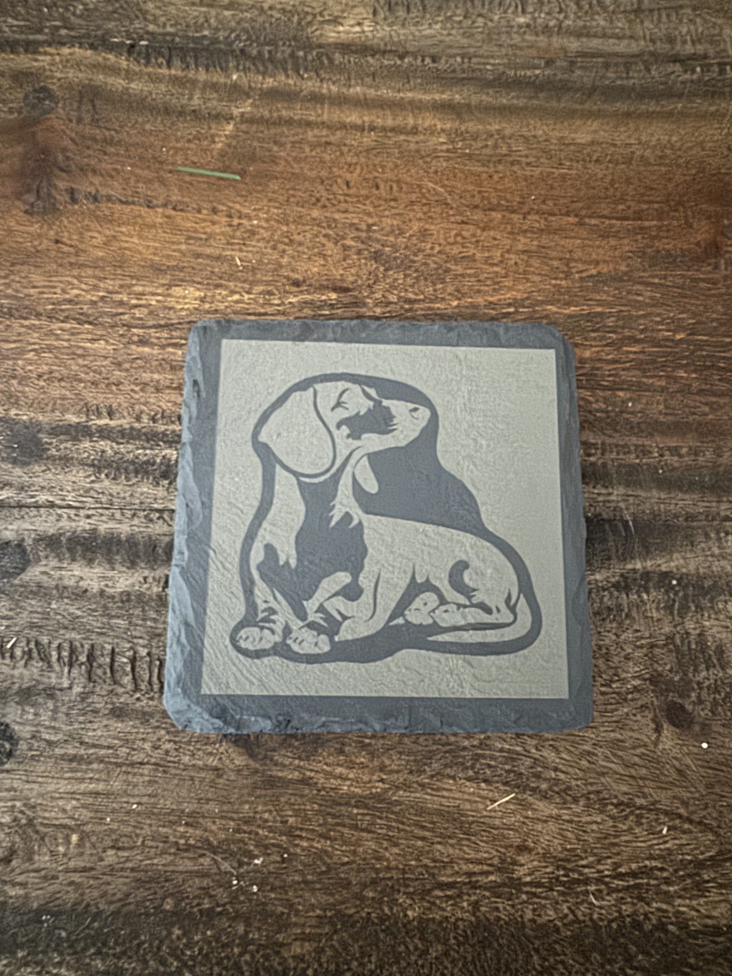 4-Piece Slate Coasters Custom Engraved with Dachshund Silhouettes