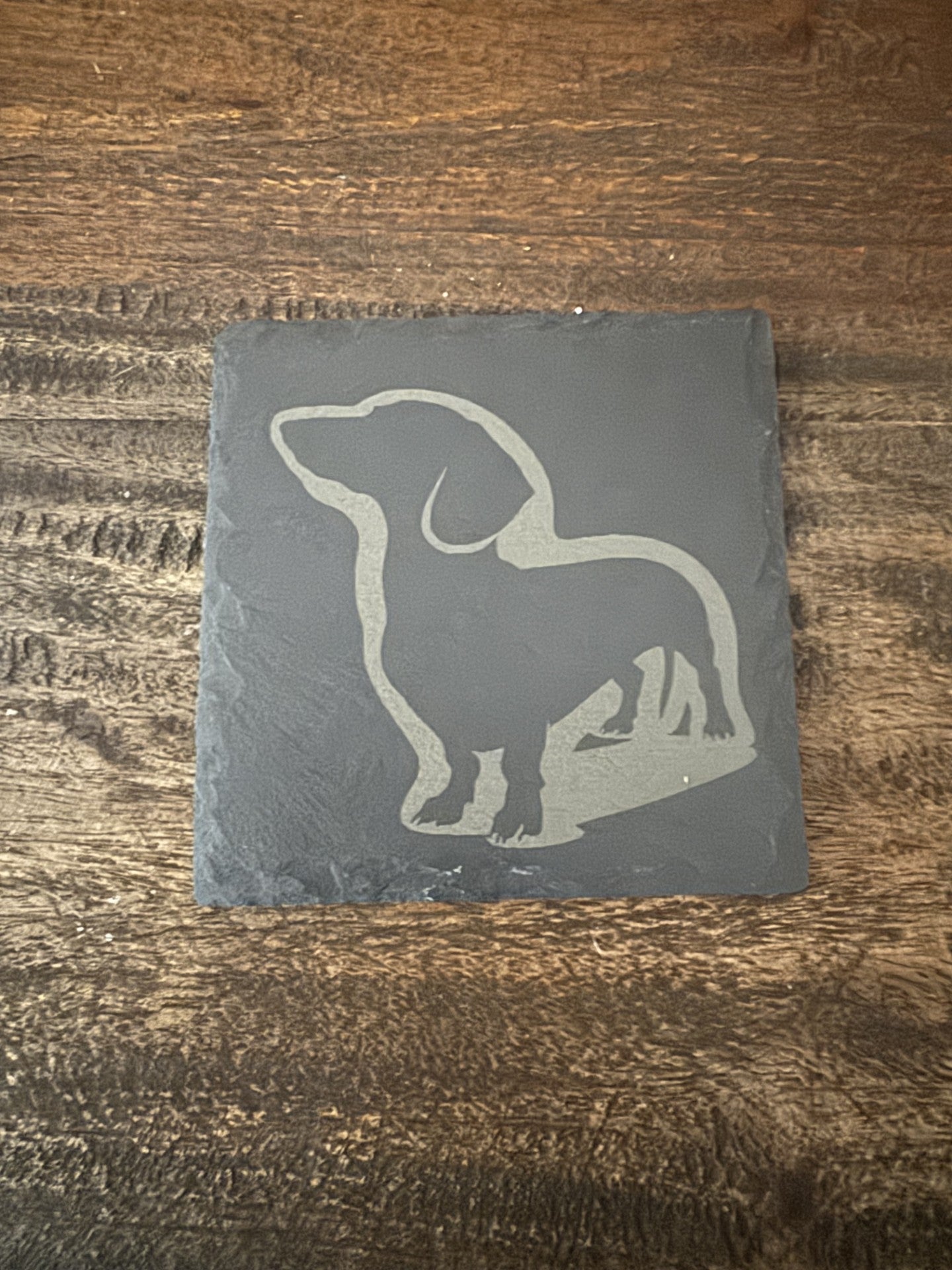 4-Piece Slate Coasters Custom Engraved with Dachshund Silhouettes