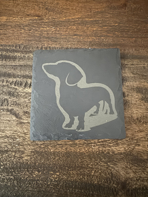 4-Piece Slate Coasters Custom Engraved with Dachshund Silhouettes